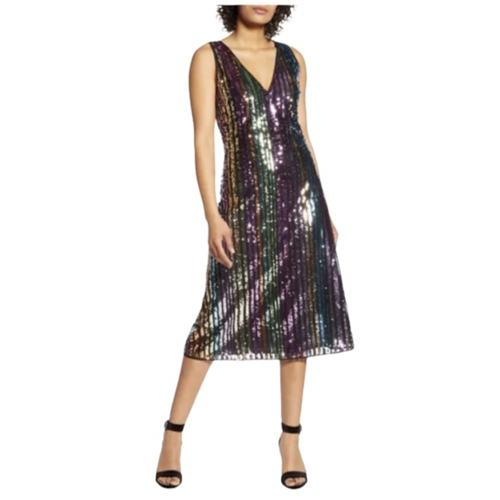 Halogen X Atlantic-Pacific Gold Pink Broadway Stripe Dress